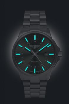 Preview: Bauhaus Aviation Herrenuhr Automatik mit GMT und Titan-Gliederarmband